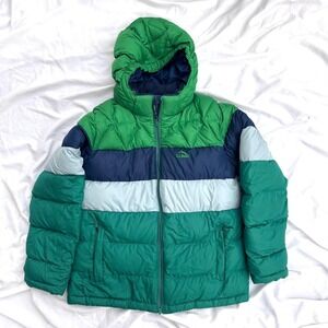 L.L. Bean Kids Down Puffer Coat Colorblock Green/Blue Size L14-16‎